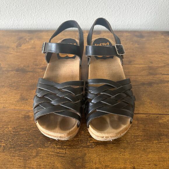 Swedish Hasbeens Braided Clog Sandals in Black Leather Size 38 7.5 - Picture 3 of 8